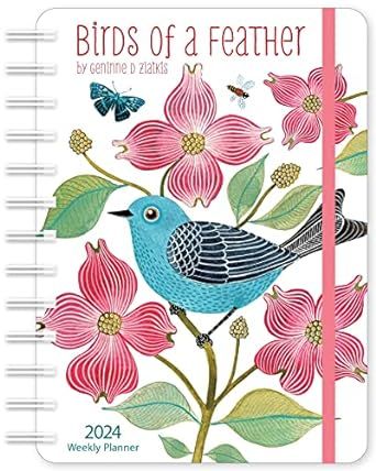Geninne Zlatkis 2024 Weekly Planner: Birds of a Feather | Travel-Size 12-Month Calendar | Compact 5" x 7" | Flexible Cover, Wire-O Binding, Elastic Closure, Inner Pockets